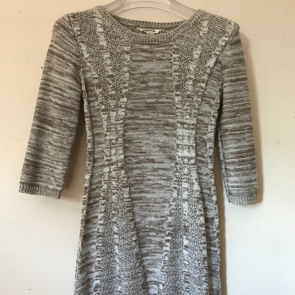 Freshman Forever Cable Knit Mini Sweater Dress Juniors Tan/Ivory Size Small